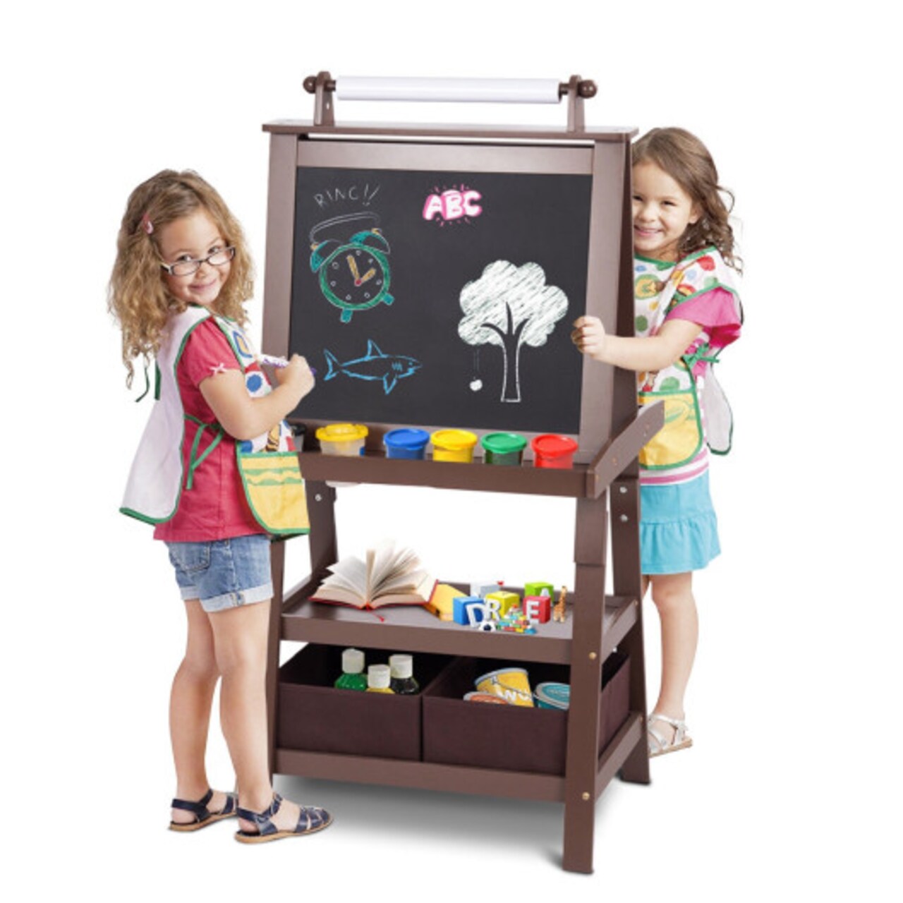 Kids Easel Double Sided Blackboard Whiteboard Art Station Brown